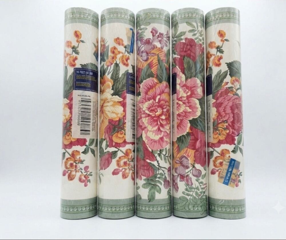 Vintage Wallpaper Border Cabbage Roses Cottagecore French Country Lot of 5